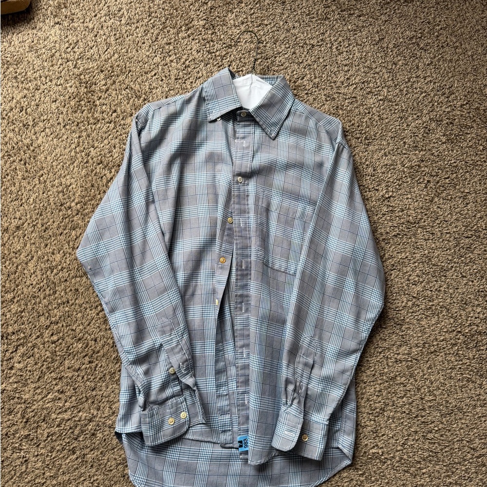 Burberry Men's Blue and Gray Checkered Shirt